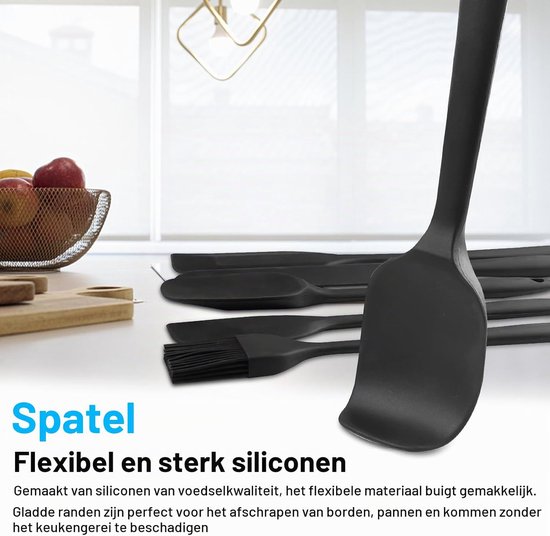 Set van siliconen deegschaapers, 6 stuks, hittebestendig, antiaanbaklaag, zwart, voedingsveilig, robuust, gemakkelijk schoon te maken, voor bakken, koken, mixen, roeren — afbeelding 3
