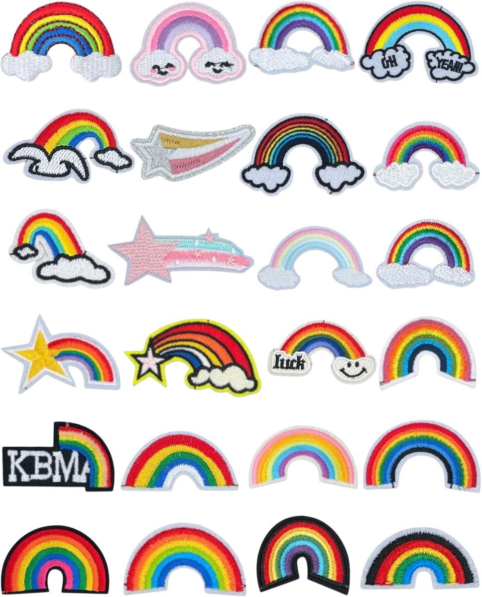 24 stuks Regenboog Aufkleder Aufbügler, Bügelbeelden, Regenboog Bügelbild, Voor Kleding Jeans Jassen Handtassen Schoenen DIY-Aufkleder Kleding Repairen Sie das Loch, Aufbügler