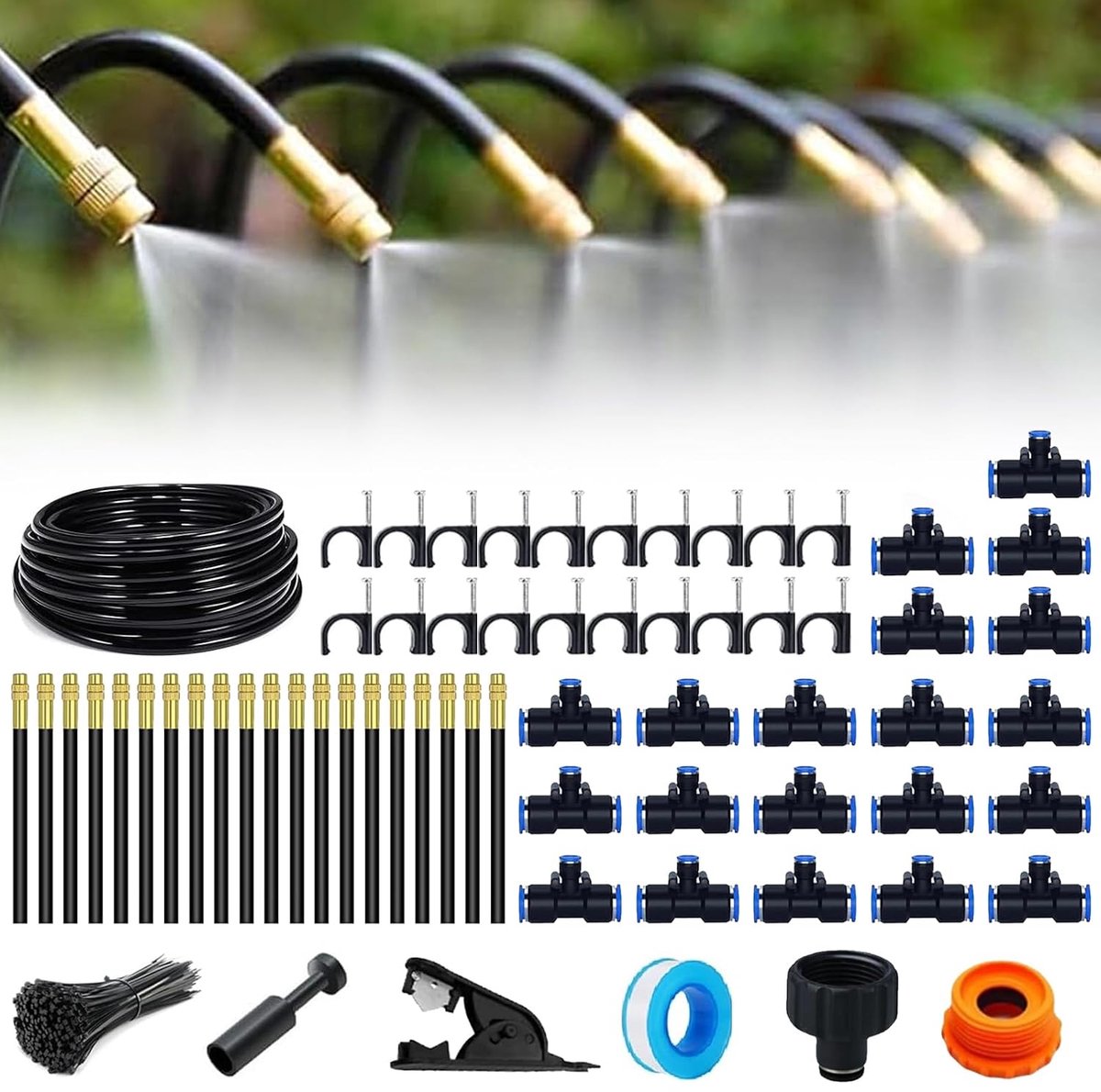 Druppelirrigatieset, 20 m, automatisch irrigatiesysteem voor tuin, druppelirrigatiesysteem, 360 graden automatische irrigatieslang, voor potplanten