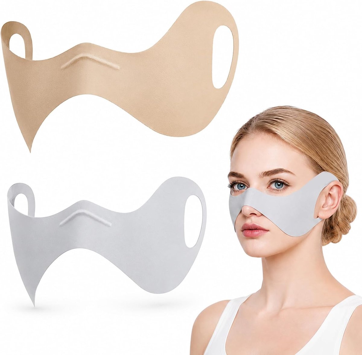 Gezichtsmasker om te drinken, UPF50+, grijs en huidkleurig, vlinderdesign, ademend, voor outdoor, fietsen, wandelen, zonwering, 2 stuks