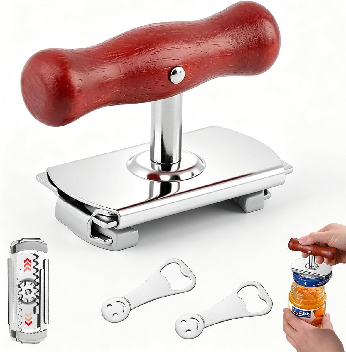 Opener, Verstelbare Ergonomische Dekselopener,Roestvrijstalen Jar Opener