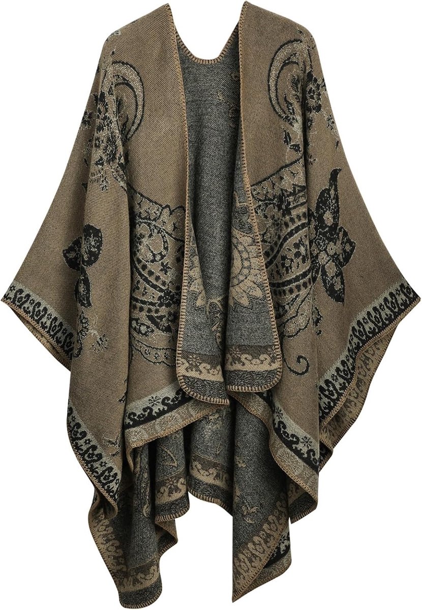 Bedrukte poncho cape oversized sjaal wrap open voorkant vesten deken sjaal jas warme winter 130 x 160 cm