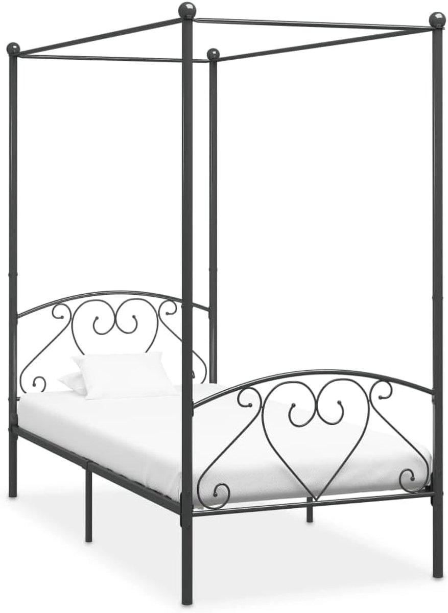 Bed tweepersoonsbed hemelbed frame grijs metaal 100 x 200 cm geschikt voor familiekamers