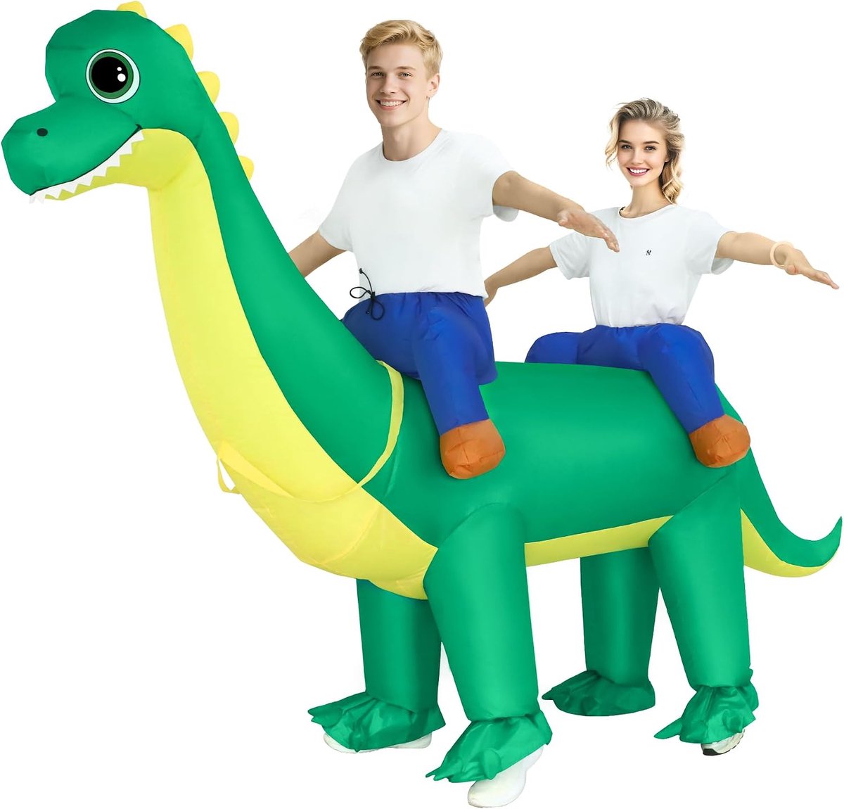 Opblaasbaar dinosauruskostuum voor volwassenen voor 2 personen Halloween grappige rit op brachiosauruskostuums voor mannen vrouwen grappige verkleedpartij