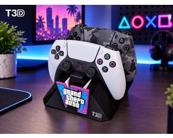 T3D GTA 6 Controller & Charching Dock Behuizing - Geschikt voor PS5 DualSense – ps5 controller Standaard – Zwart Image