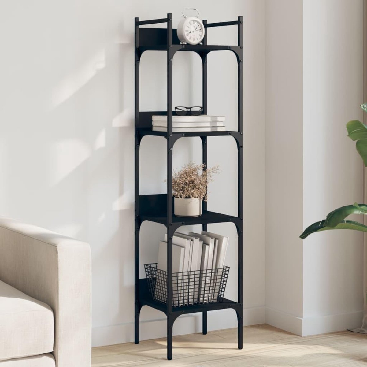 Boekenkast 4 planken zwart 35x30x138,5 cm houtmateriaal staand rek