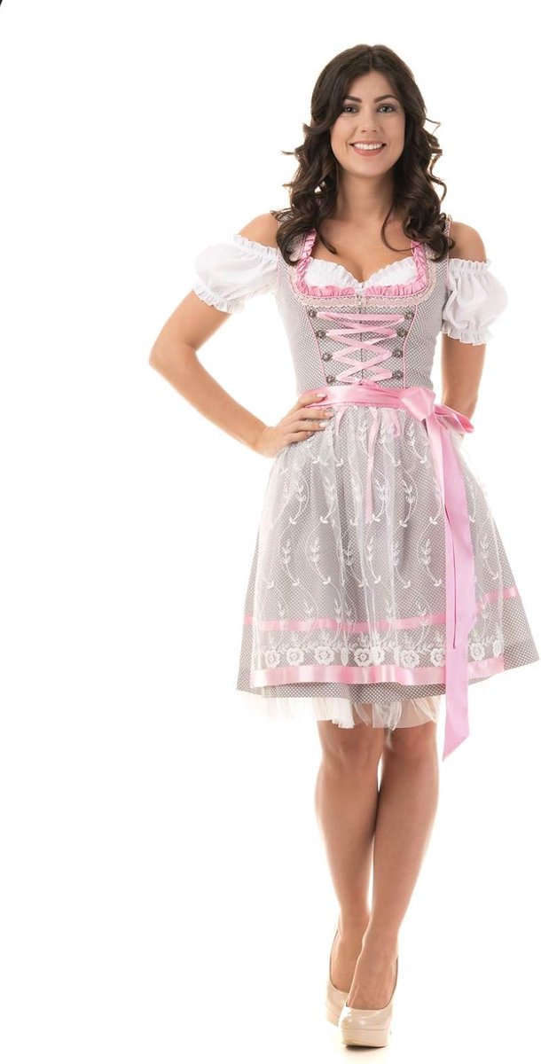 Dirndl klederdrachtjurk dames Nicole in grijs/roze 3-delig
