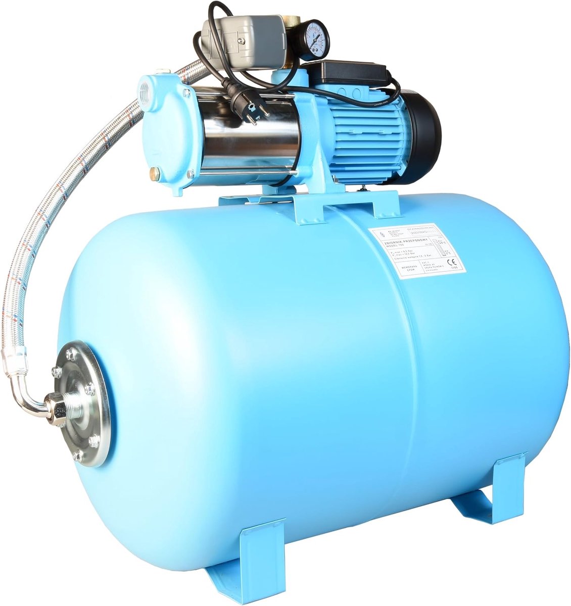 MAX-H 1300 - centrifugaalpomp 6000 l/u, 1300 W, opvoerhoogte 55 m - 100 l drukketel - huiswaterautomaat met drukschakelaar manometer - waterpomp roestvrij staal INOX - voor tuinirrigatie