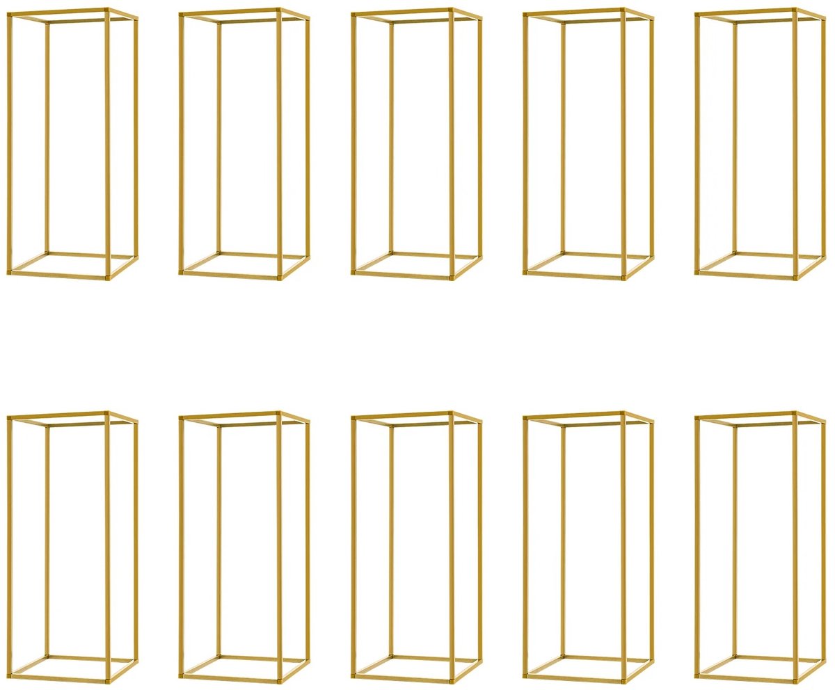 G&G plantenstandaard - Bloemenstandaard - Bloemenzuil - Bruiloft - Winkel - Binnen - Buiten - Set van 10 - 24x24x60cm - Goud