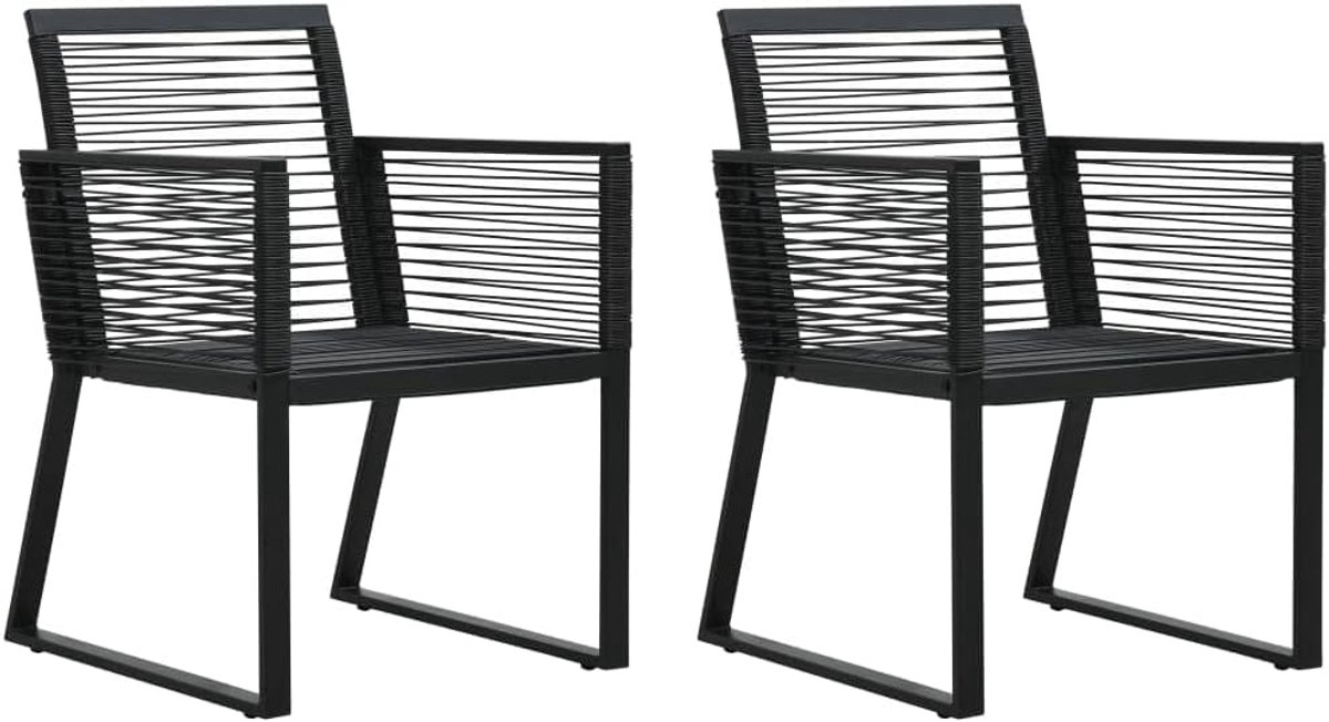 Set van 2 minimalistische tuinstoelen van pvc-rotan, zwart gepoedercoat stalen frame, eenvoudige montage, max. 110 kg per zitting
