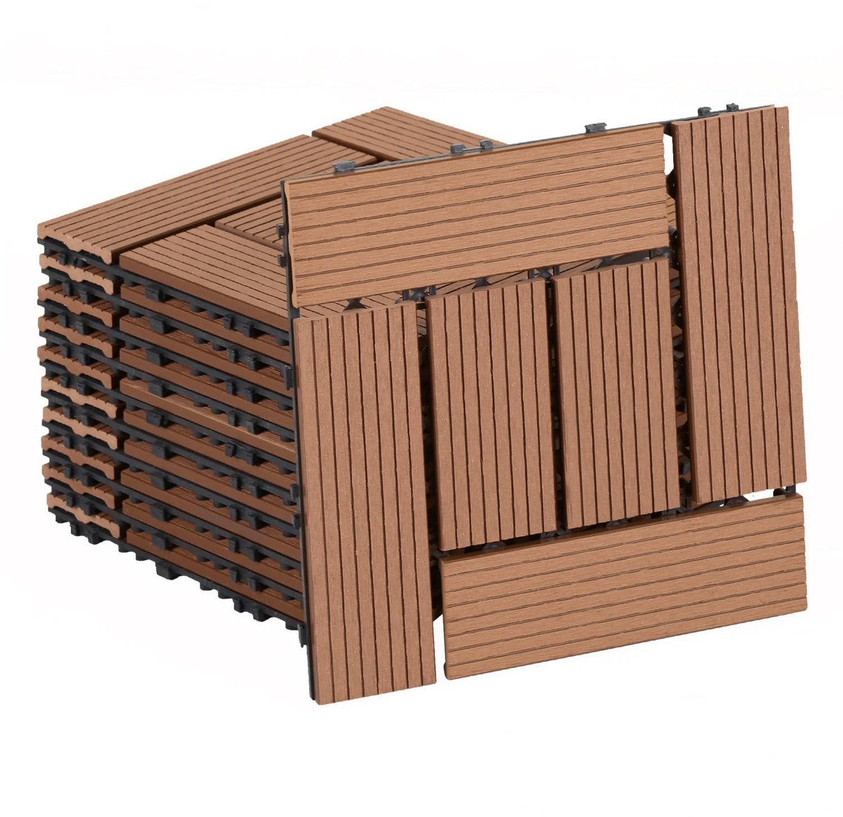 Kliktegels voor balkon, 30 x 30 cm, 11 stuks terrasvloer voor 1 m², WPC terrastegels met kliksysteem, balkonbedekking, weerbestendig, waterdicht, terrasplaten, buiten, bruin