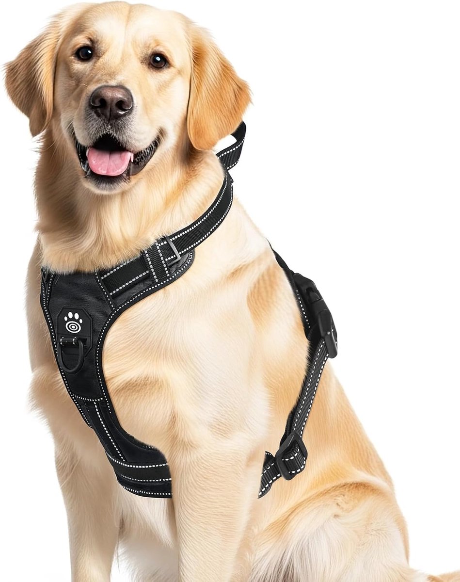 Hondentuigje voor grote honden, trekt niet, reflecterend harnas dat niet verstikt met 2 riemclips, verstelbaar, zacht gevoerd huisdiervest, ademend, gemakkelijk aan en uit te trekken, voor