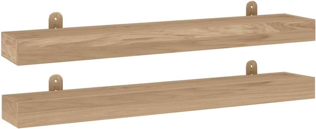 Boekenkast Muur Badkamer Planken Muur - Wandplanken 2 stuks 90x15x4 cm Massief Hout Teak voor Balkon Badkamer Kantoor Keuken
