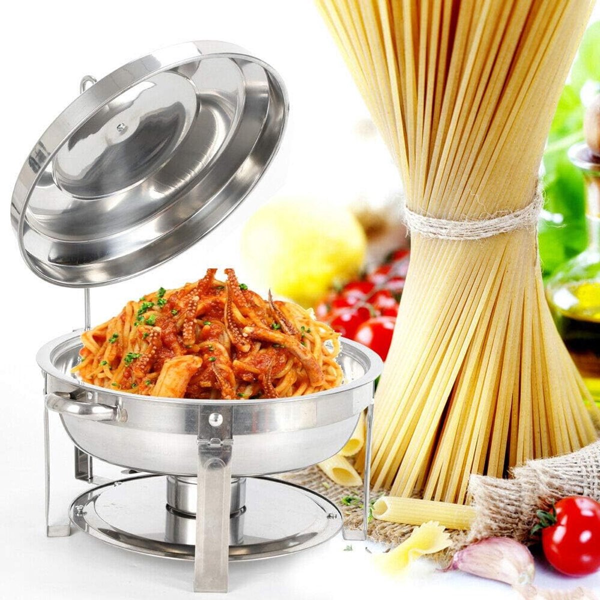7,5 liter roestvrij staal Chafing Dish voedselverwarmer soeppan warmtecontainer met brandpastahouder en deksel, ronde roestvrijstalen chafing schotel professionele set voor catering, buffet en feest