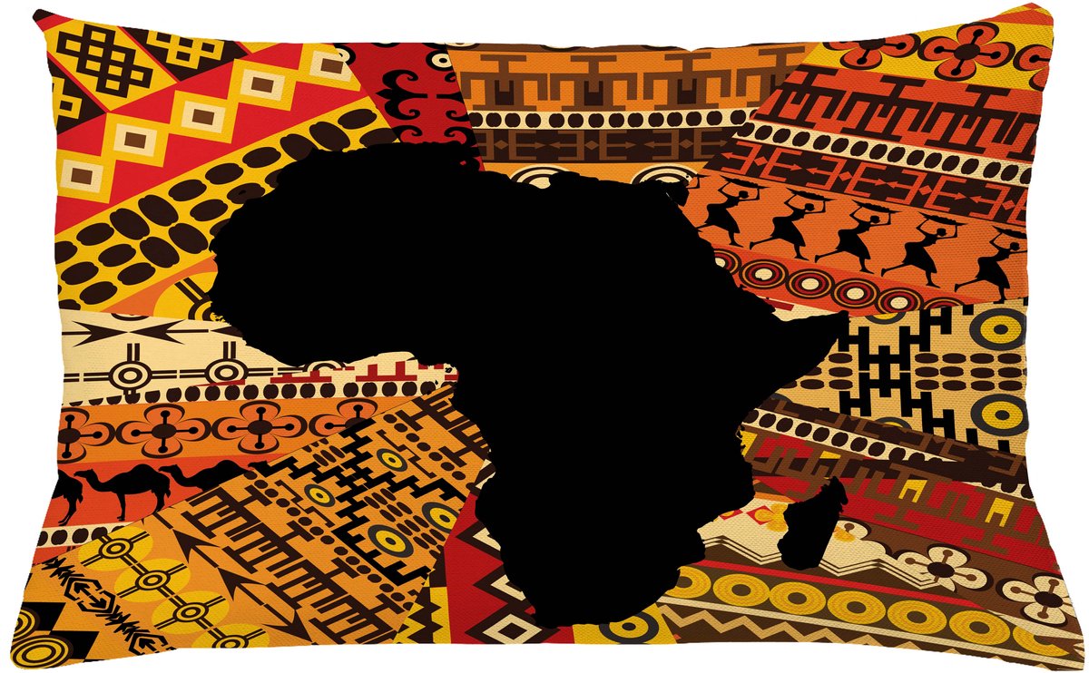 ABAKUHAUS African Sierkussenhoes, Abstract Stijl Kaart op Carpet Achtergrond Illustratie, Decoratieve Rechthoekige Sierkussenhoes, 65 x 40 cm, Oranje Zwart