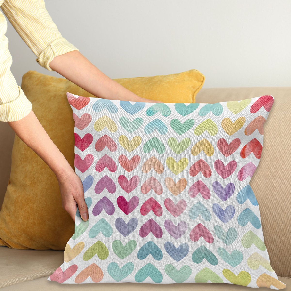 ABAKUHAUS Romantisch Sierkussenhoes, Hart in Cycle Afbeelding Blad Zoals Print met Regenboog Kleuren Kunstwerk Afbeelding, Decoratieve Vierkante Sierkussenhoes, 40 x 40 cm, Koraal Blauw