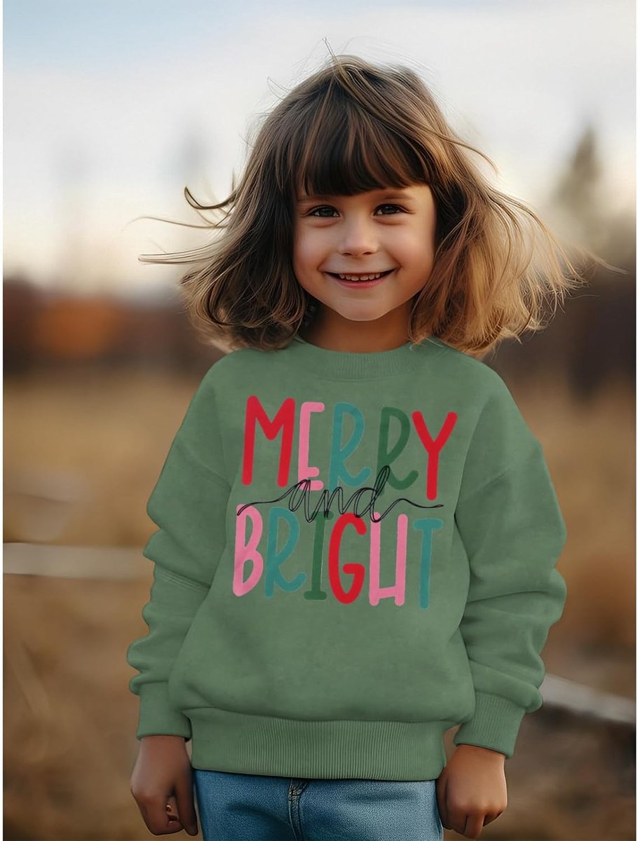 C&M WODRO Kersttrui voor kinderen, Merry Bright printer, sweatshirt, uniseks, jongens, meisjes, kleding, katoen, warme trui, ronde hals, lange mouwen, feestelijke trui