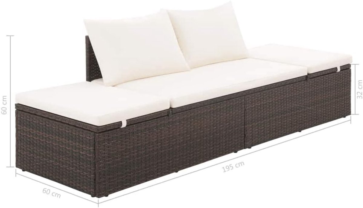 Tidyard Zonneligstoel, verstelbaar, met 1 zitkussen en 2 kussens, 195 x 60 x 60 cm, bruin en crèmewit, ligstoel, tuinligstoel, ligstoel