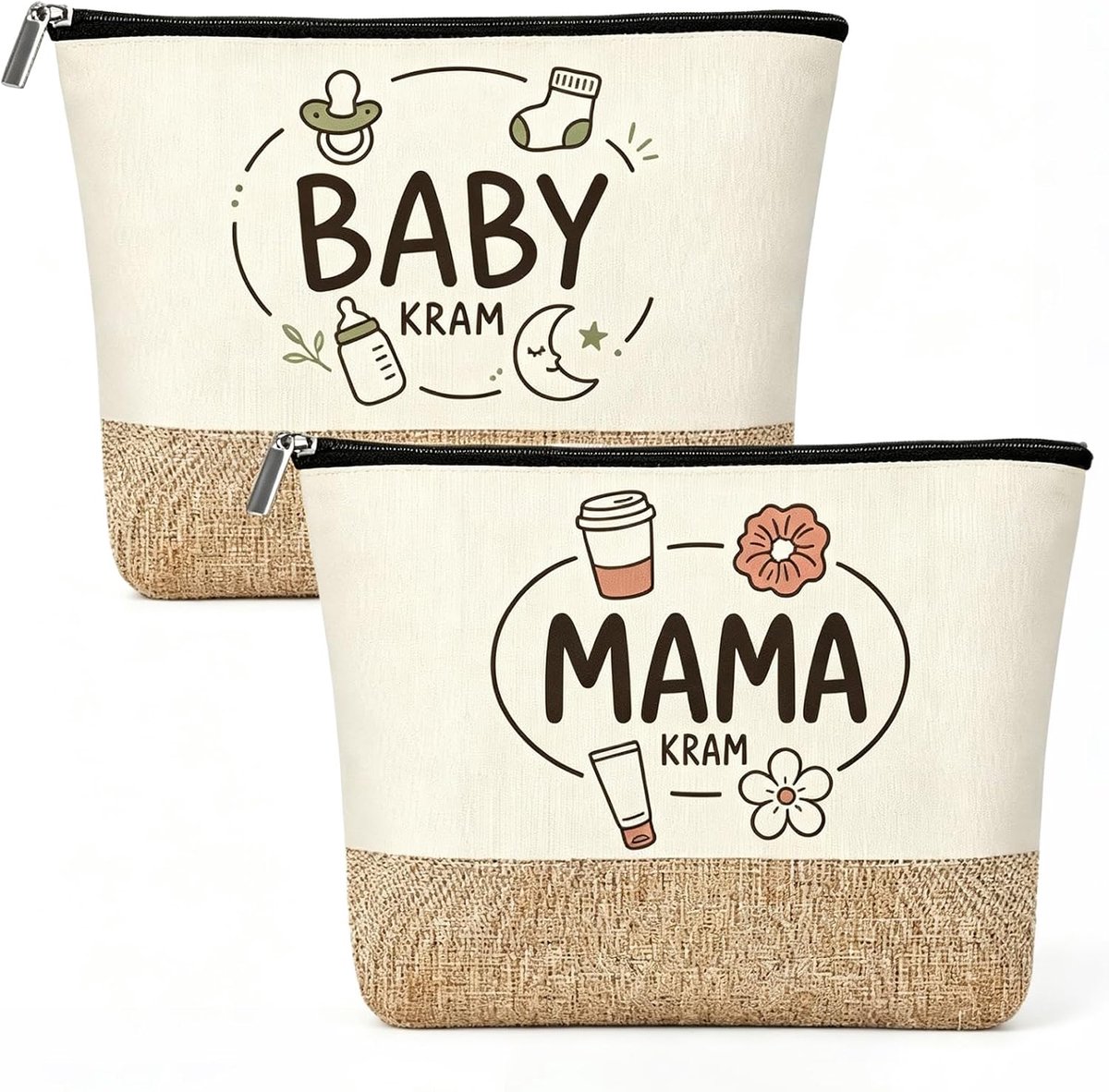2 stuks babyshower cadeau mama baby make-uptas aanstaande mama cadeau 26 x 16 x 5 cm, cadeaus voor de geboorte mama, cadeau aanstaande moeder met ritssluiting, cadeaus voor de geboorte
