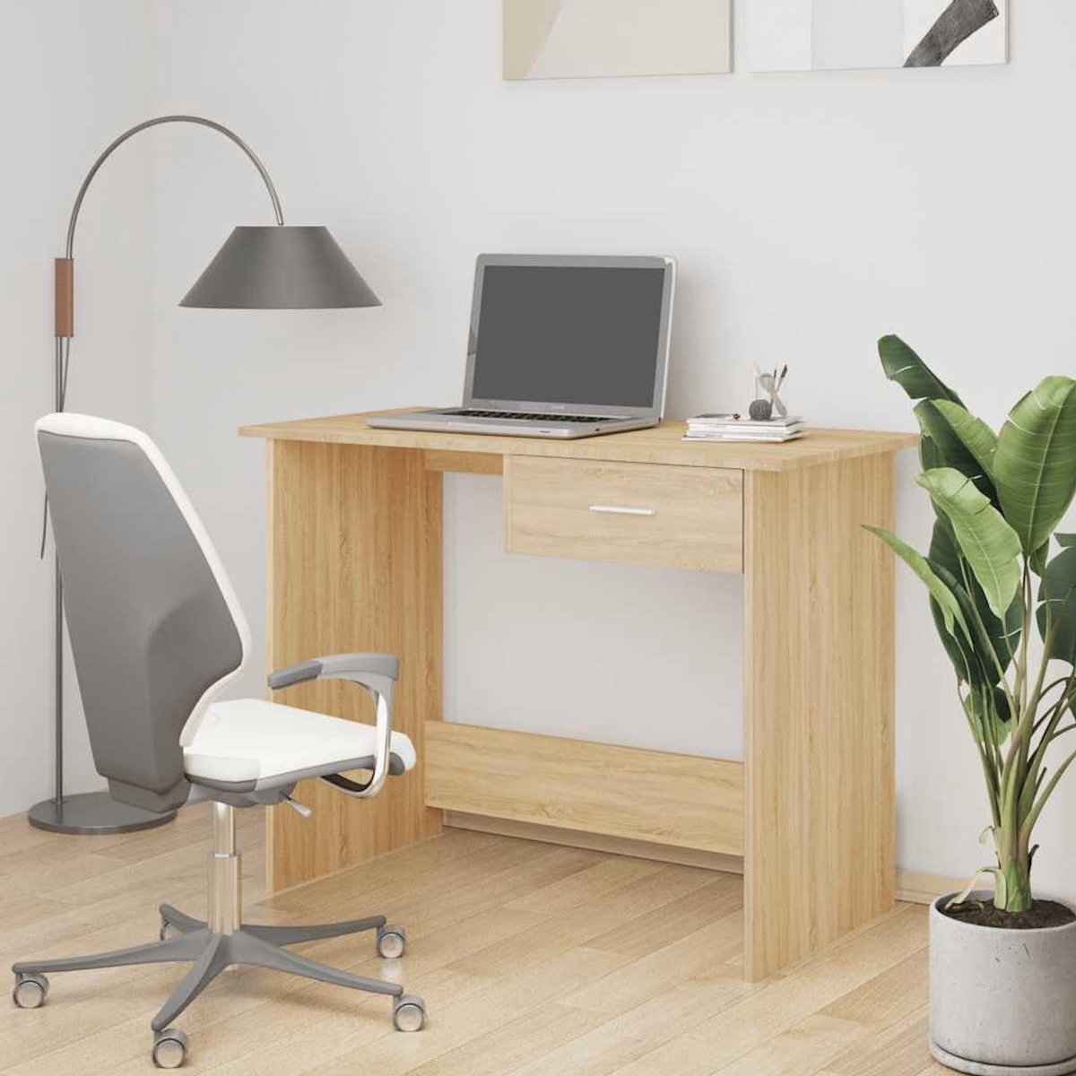 Bureau Sonoma eiken 100 x 50 x 76 cm met lade, smalle computertafel van houtmateriaal, modern bureau voor werkkamer, slaapzaal of hal, onderhoudsvriendelijk