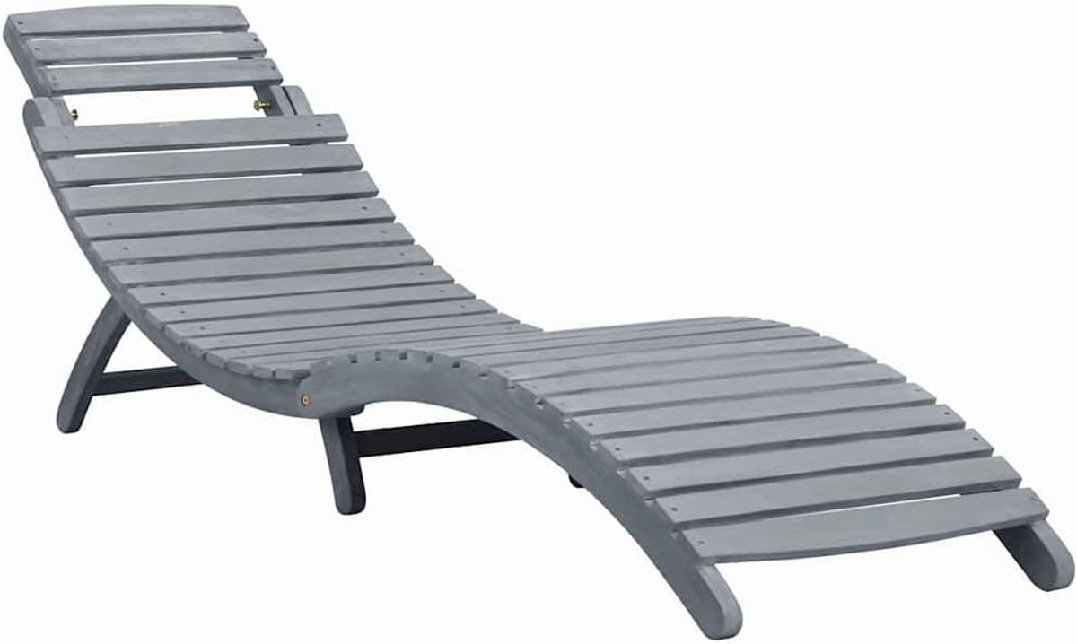 Zonnebed met kussen, inklapbare massief houten ligstoel voor terras en tuin, grijze bekleding met bevestigingsbanden, ergonomisch design voor comfortabel ontspannen