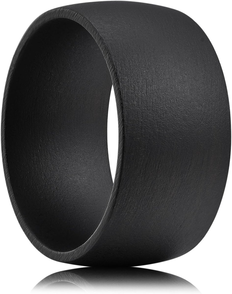 Will Trouwring van hout voor dames en heren, 12 mm breed, van natuurlijk zwart walnoothout, gebogen vorm, comfort fit 59,4 (18,9)
