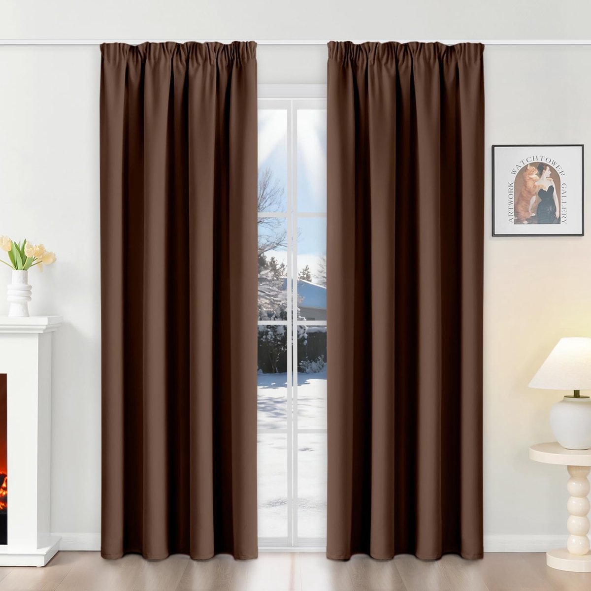 Gordijnen met plooiband, ondoorzichtig, bruin, verduisteringsgordijnen, set van 2, 220 x 140 cm (H x B) voor railsysteem, thermische gordijnen, koudebescherming, schuifgordijnen voor woonkamer