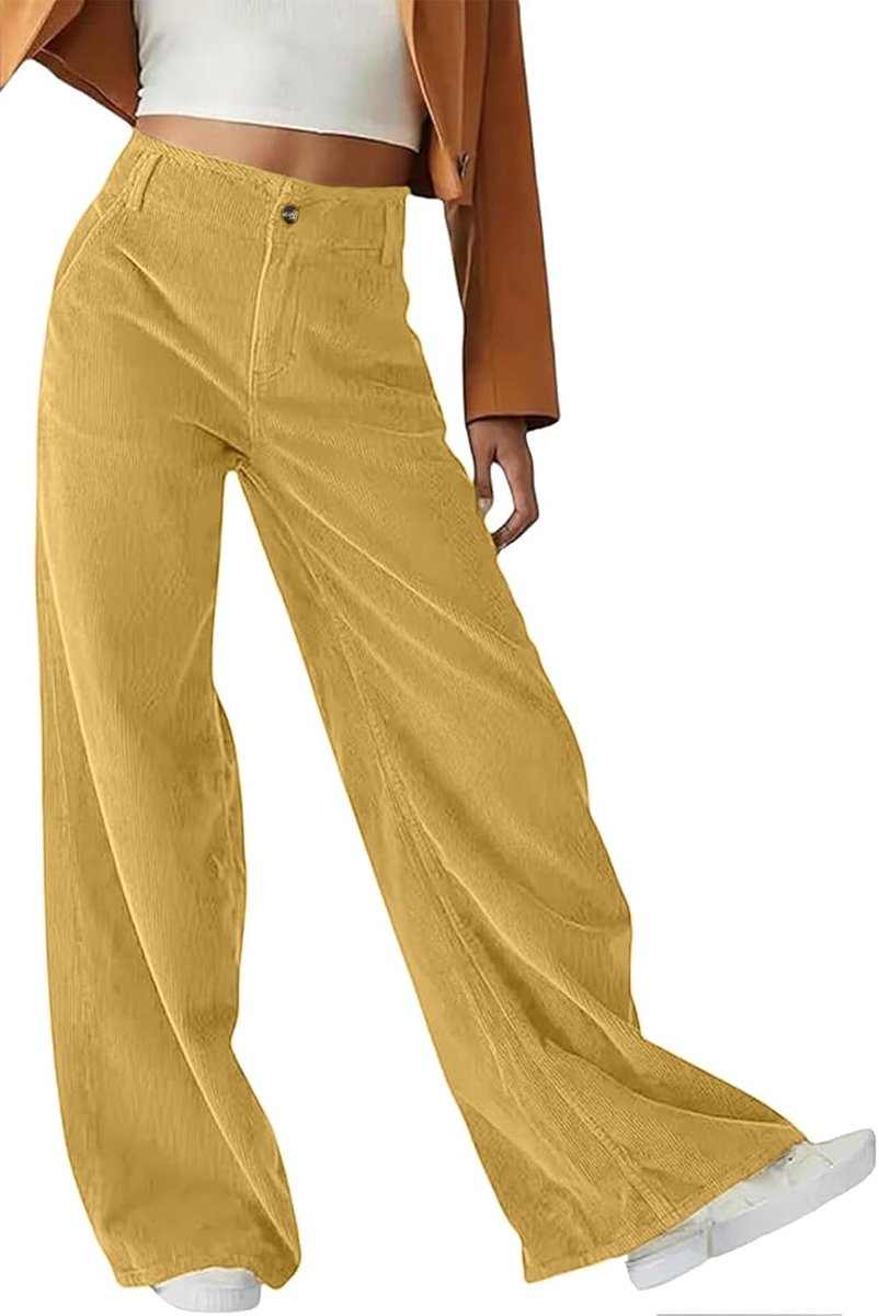 Damesbroek met rechte pijpen, lange broek, winter, hoge taille, wijde pijpen, elegant, vintage, Y2K, corduroy broek, casual, elastisch, herfst, effen, zakken