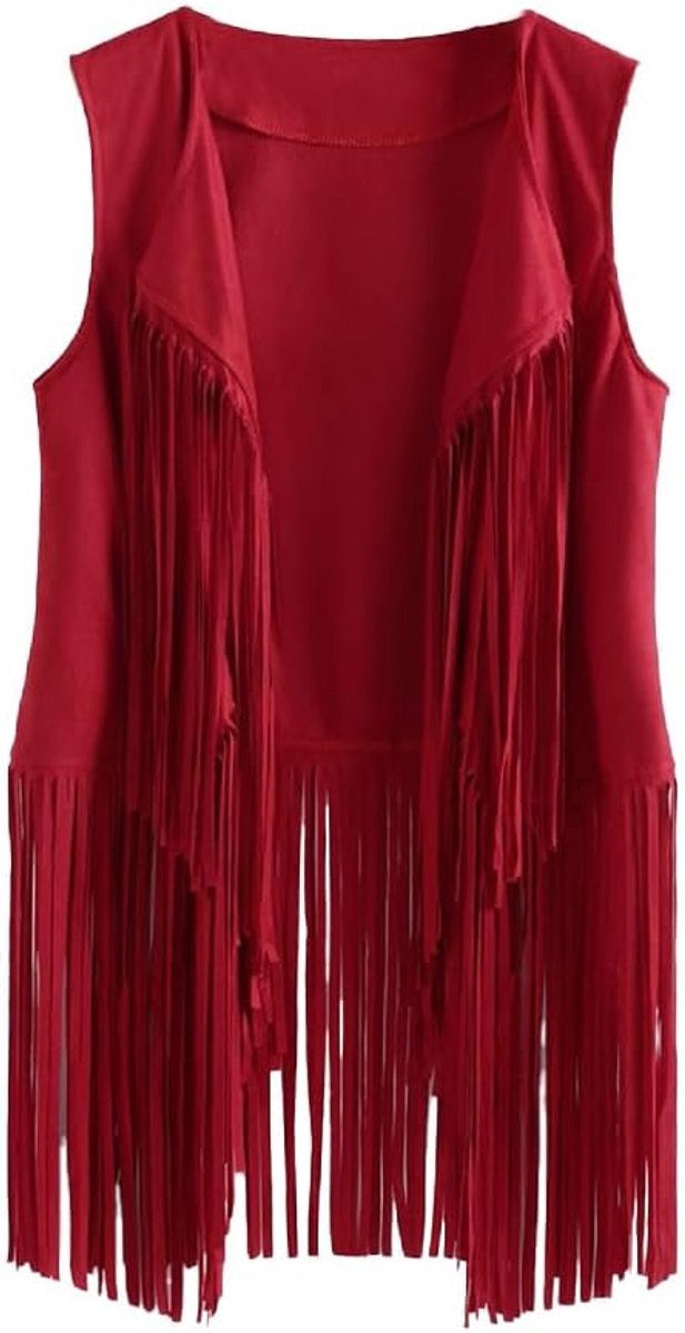 Damesvest met franjes, mouwloos vest jaren 70, vintage, hippiejas, lang vest met kwastjes, vest met franjes, hippievest, damesvest, hippie-kostuum, maat S