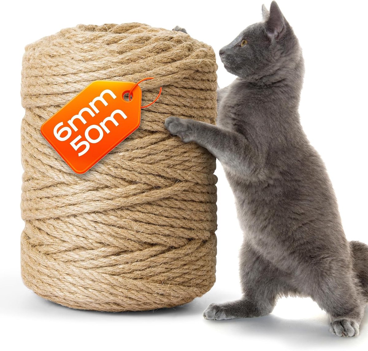 Touw 6 mm x 50 m - Geurloos Dik natuurlijk sisaltouw, speciaal ontworpen voor kattenbomen. Ideaal voor doe-het-zelfprojecten en decoratie binnen en buiten