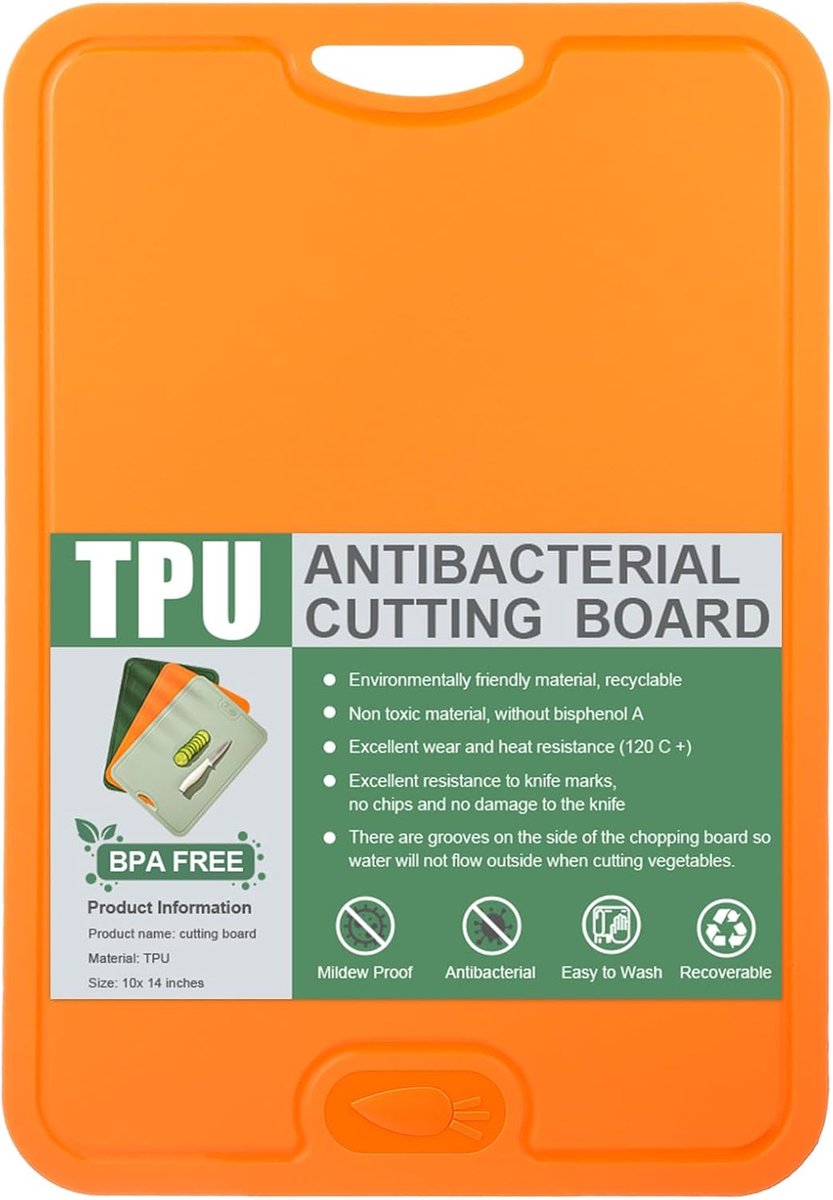 Snijplank met sapgroeven, krasbestendige flexibele TPU snijplanken, antibacterieel keukenbord, BPA-vrij, vaatwasmachinebestendig, antislip (oranje)