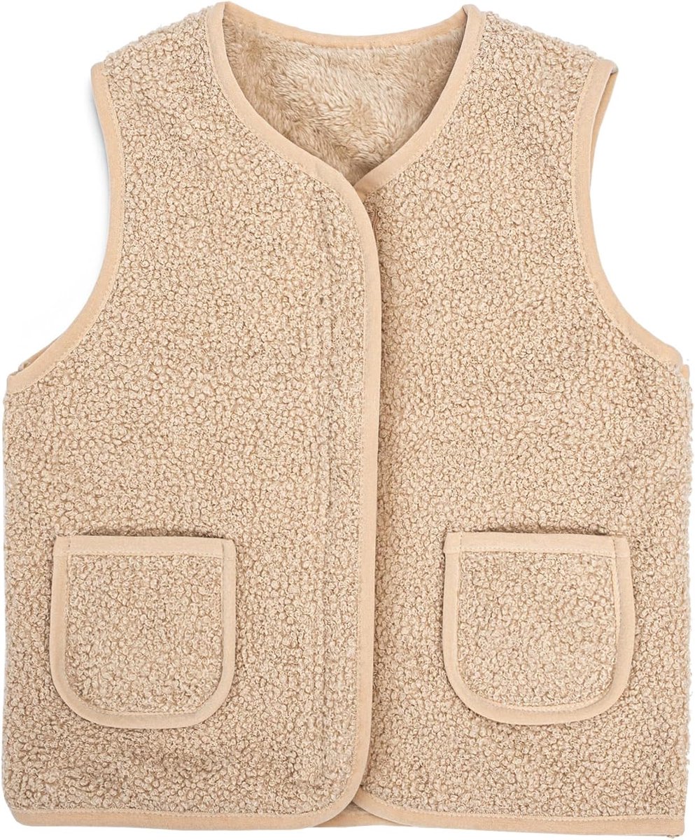 Fleece vest voor kinderen, mouwloos fleecejack jongens meisjes, V-hals teddyfleece jas, warme winterjas pluche vest fleece vest kinderen