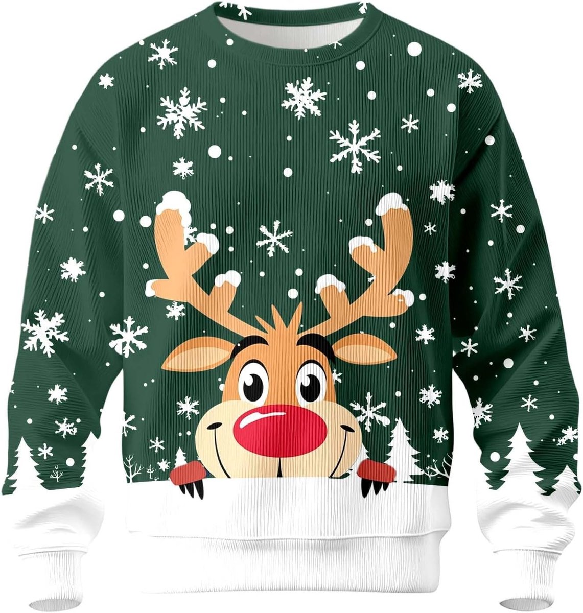 Gebreide trui met lange mouwen en ronde hals, rendier en sneeuwvlok print, casual en warm, ideaal voor de wintervakantie