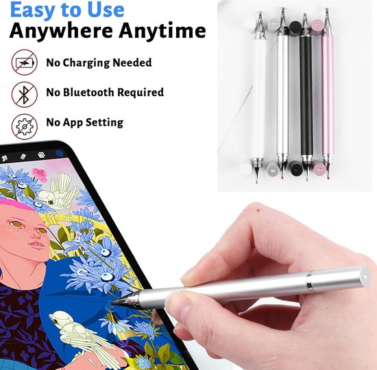 4 Stück Ingabestift Disc Touch Pen, Tablet Stift en Ballpoint Pen 2 in 1, Universele Ingabestift voor alle Tablets/Smartphone, Compatibel met Samsung/iPad/Android/IOS — afbeelding 4