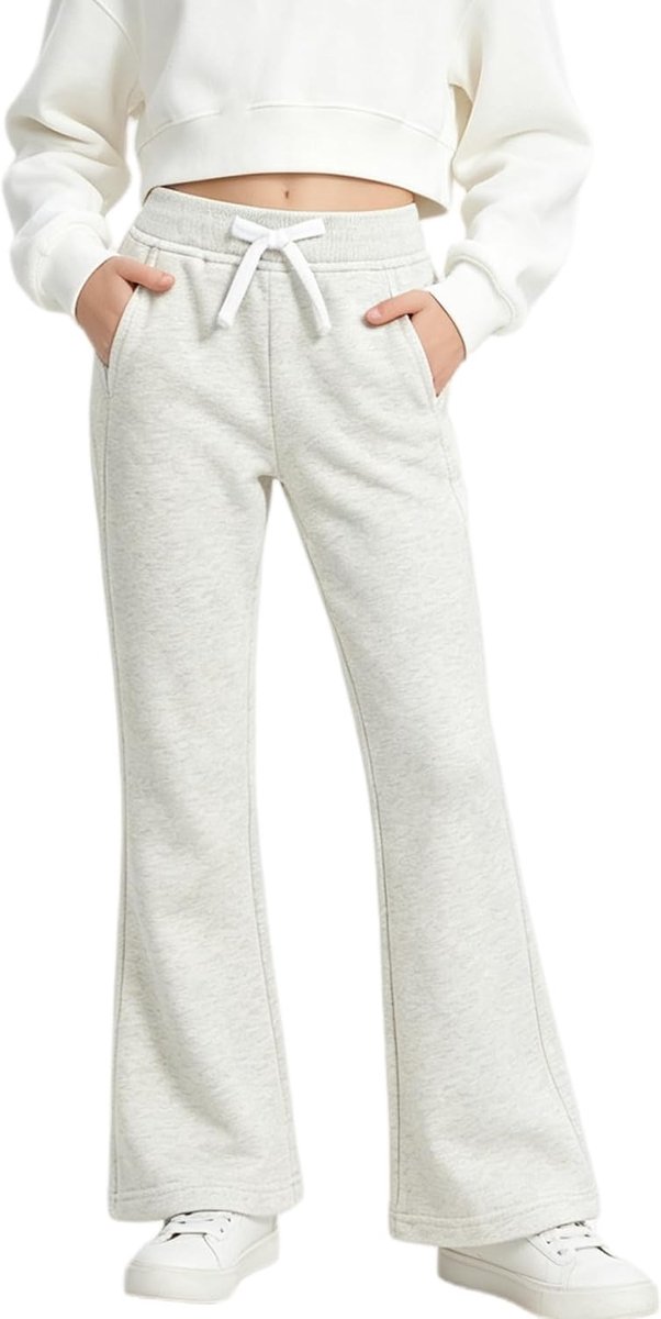 Meisjes Jersey Pull Up Broek, Bootcut Elastische Taille Schooluniform Effen Uitlopende Joggers Broek