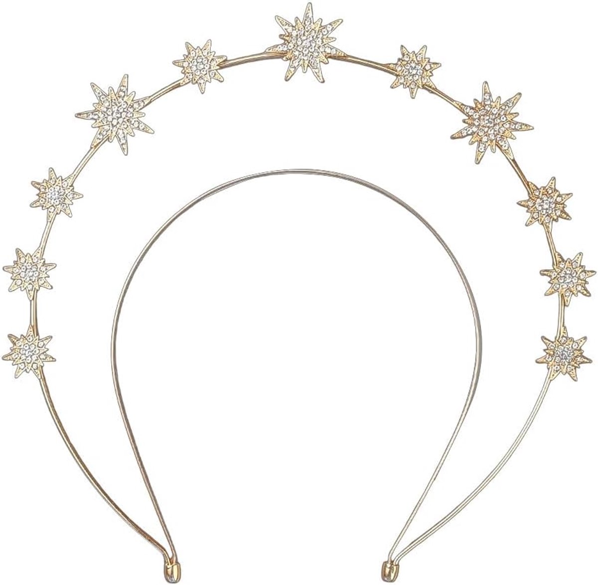 Star Crown Headpiece Crystal Stars Sun Goddess Headband Halo Alloy Rhinestone Glitter Celestial Hair Bands Metal Crowns for Women Wedding Bridal Cosplay Costume Birthday Hair Accessory