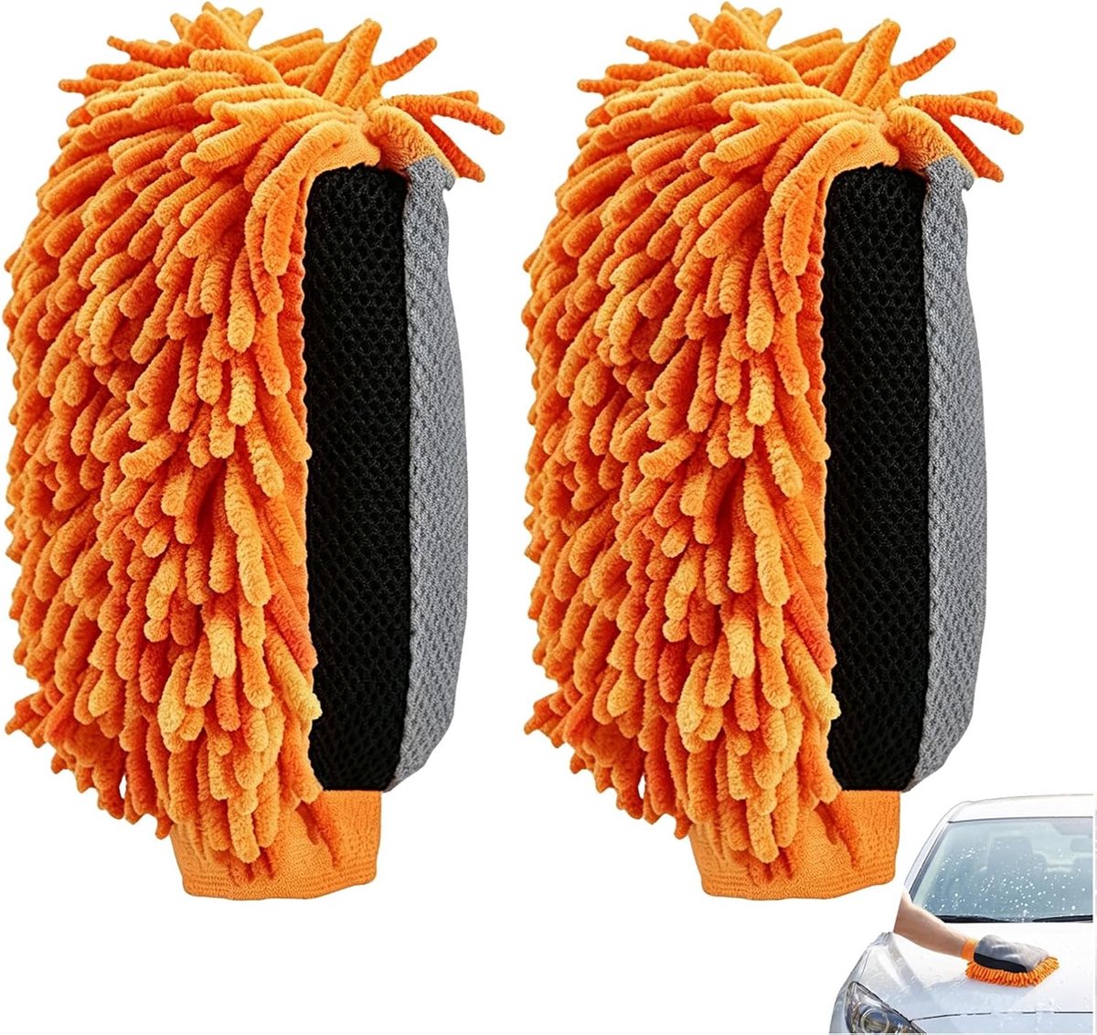 Autowashandschoenen van microvezel – 2 autowashandschoenen van badstof, zacht, krasbestendig en streepvrij, ideaal voor het wassen van de auto, drogen