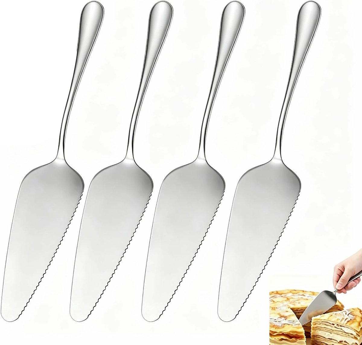 Taartschep van roestvrij staal, 4 stuks, getand, voor pizza