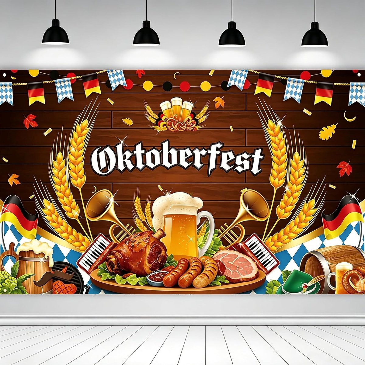 Decoratie Banner, Groot Bavarian Stijl Hangdecoratie, 180x110 cm, met Ophangogen en Bindtouw, voor Themafeest, Bar en Restaurant