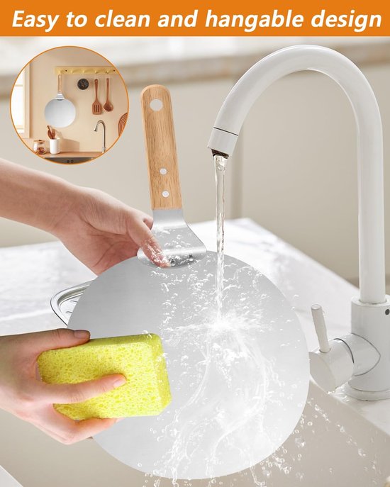 Pizzaschuiver met Houten Handvat - Roestvrij Stalen Pizzaschep Geperforeerd, 25,4 cm Pizzarooster voor het Bakken van Zelfgemaakte Pizza, Brood, Koekjes en Cake, Ophangen — afbeelding 4