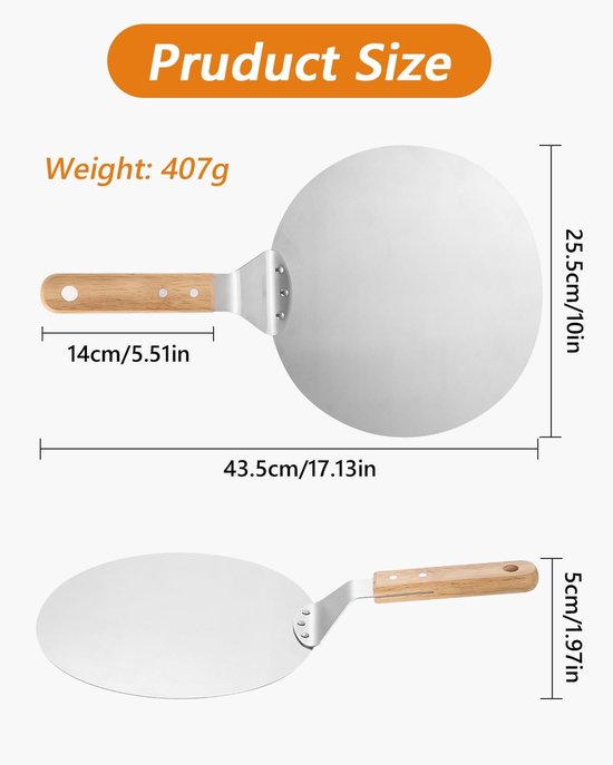 Pizzaschuiver met Houten Handvat - Roestvrij Stalen Pizzaschep Geperforeerd, 25,4 cm Pizzarooster voor het Bakken van Zelfgemaakte Pizza, Brood, Koekjes en Cake, Ophangen — afbeelding 2