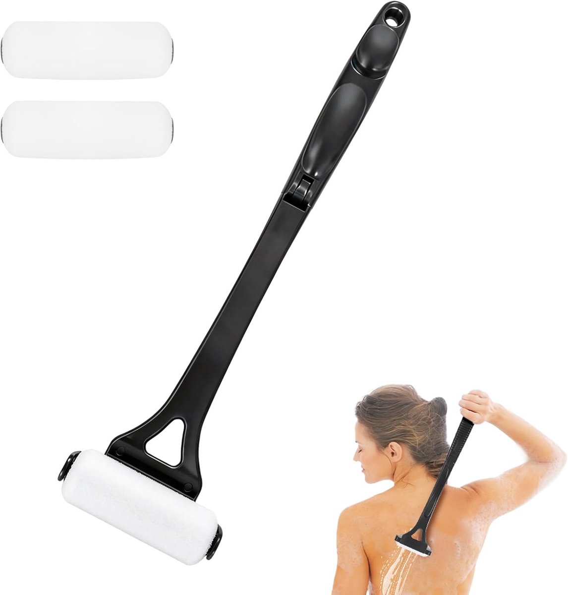 Incrèmehulp voor rug, rugcrème met lange steel, opvouwbaar, voor lotion, zonnecrème en douchegel, 3 verwisselbare koppen lotionapplicator