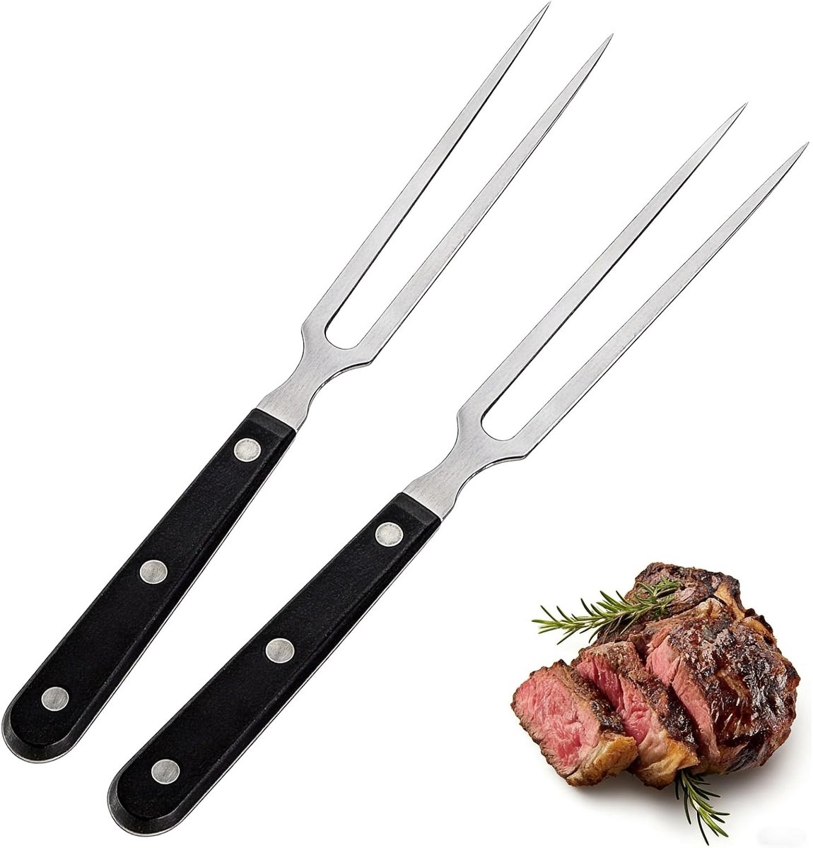 Stalen grillvorken 29 cm - vleesvork met kunststof handvat voor grill en kalkoen, perfect mannencadeau voor verjaardag (2)