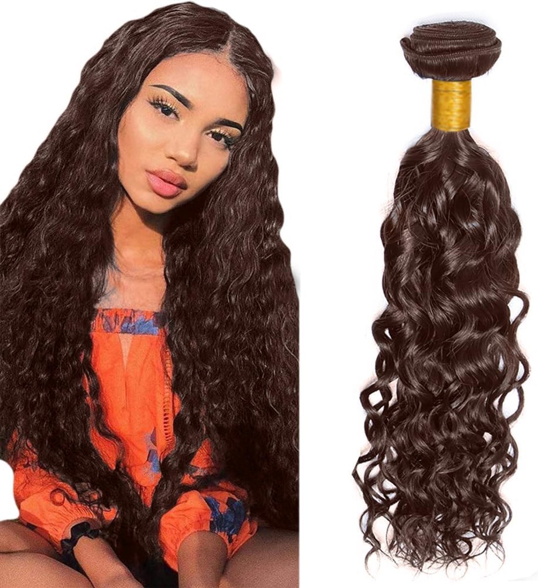 28 Inch Bundles Human Hair Water Wave Hair Extension #4 Chocolate Brown Bundles Human Hair Extensions Double Weft for Women Minimal Smell for Women Single Bundle