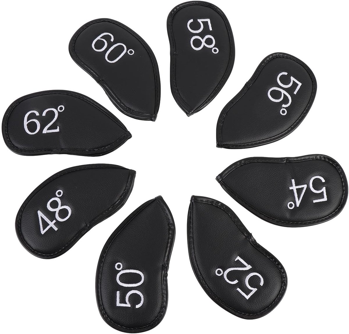 8 stuks club ijzeren hoofddeksels, PU lederen golfijzeren hoezen voor golfclubs headcover 48 50 52 54 56 58 60 62 graden lus en haak golfclub hoofdhoezen