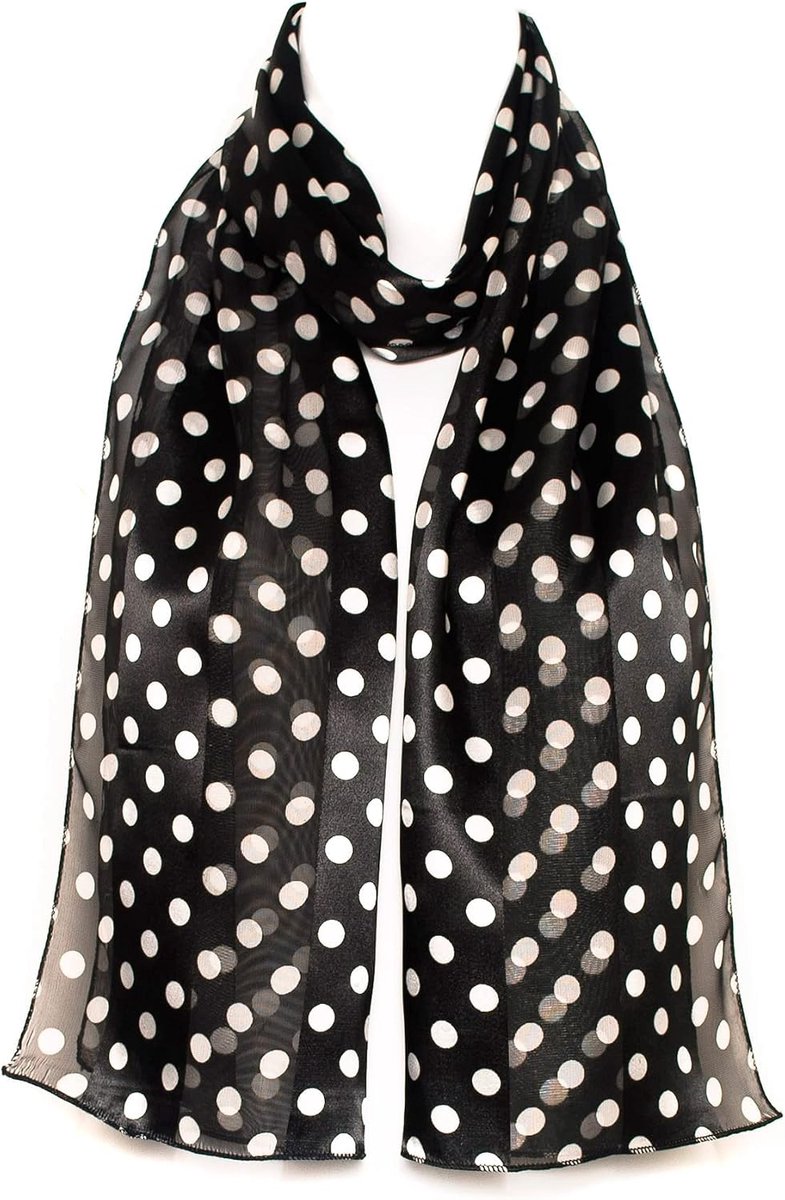 To Socks Chiffon Satijn Sjaal, Polka Dot, Dames, Wit/Zwart