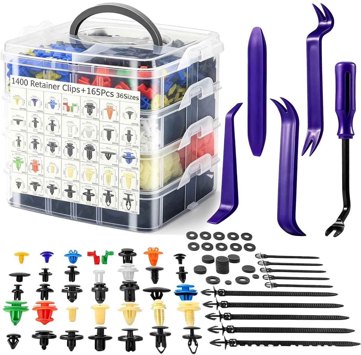 1565-delige set voor autobevestigingen, bestaande uit 36 soorten universele clips voor deurpanelen, bevestigingsclips voor bumperbekleding en een set drukknopen