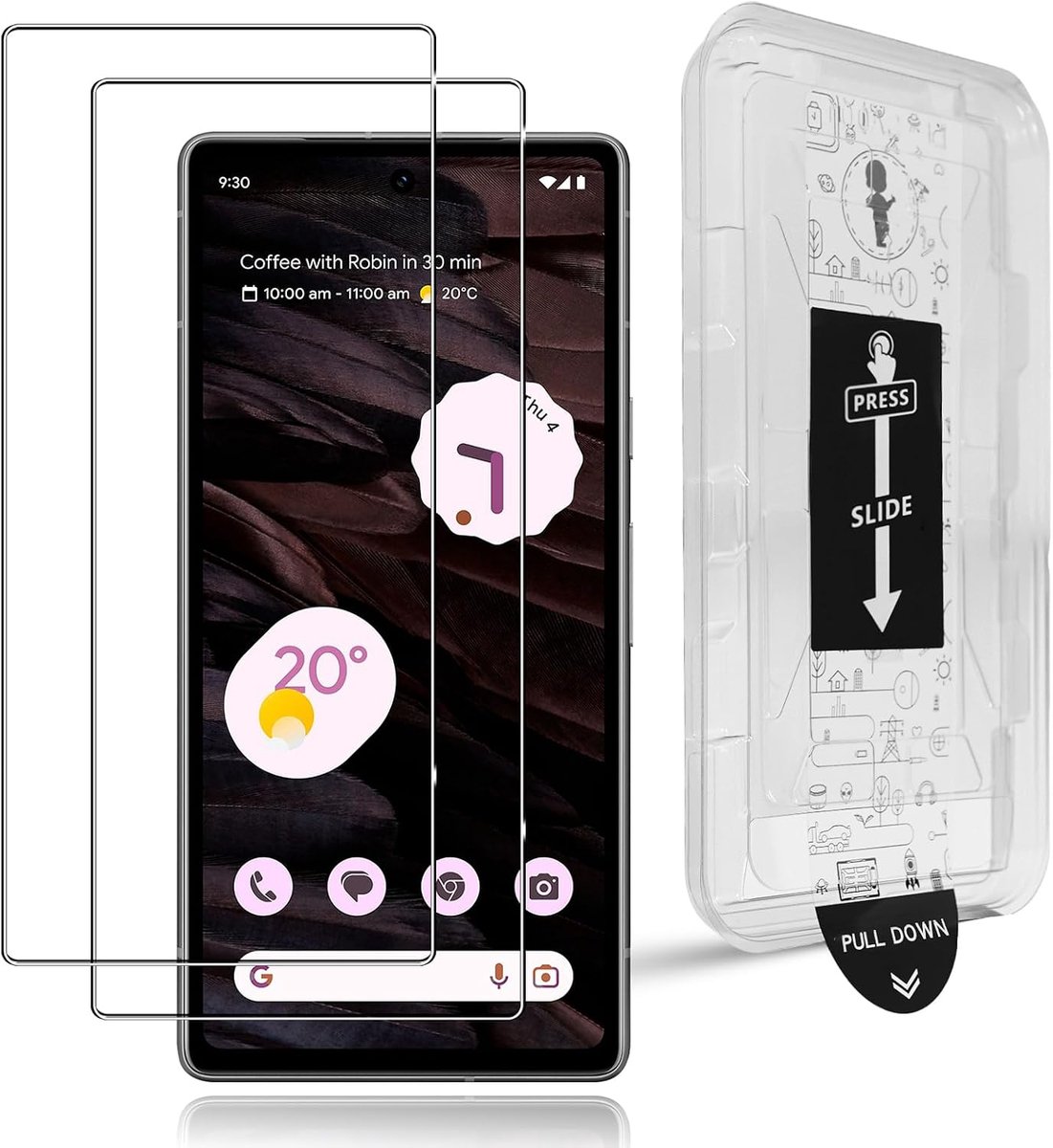 Pantserglas voor Google Pixel 7A 5G, 2 stuks, gehard glas, pantserfolie, 9H hardheid, auto-installatie, anti-kras beschermfolie, anti-luchtbellen, HD heldere beschermfolie