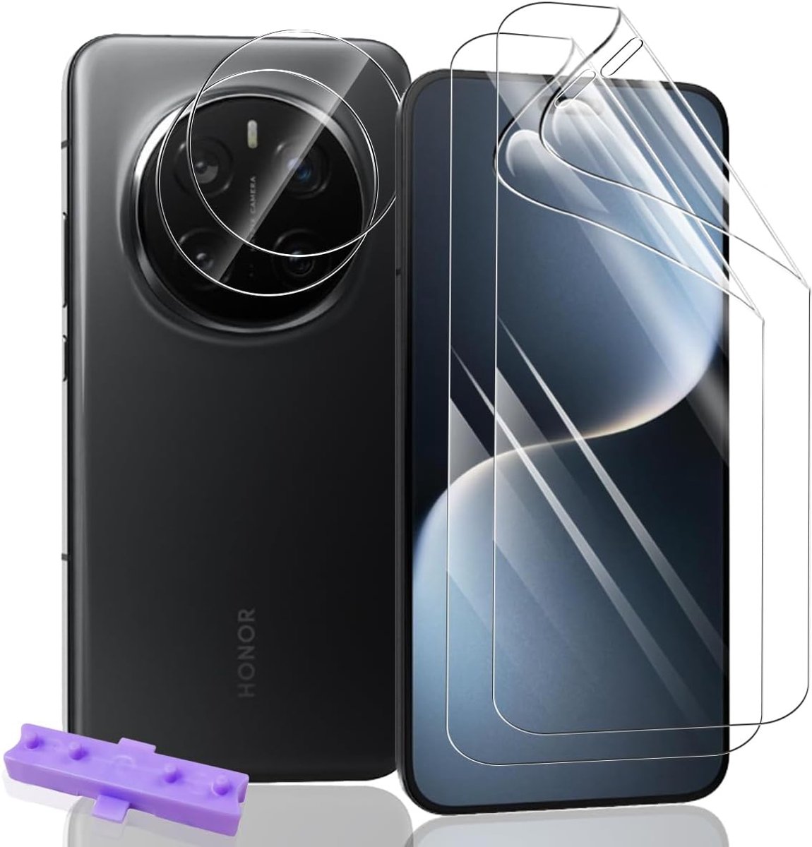 Displaybeschermfolie voor Honor Magic 7 Pro en gehard glas camera [2 + 2 stuks], HD-film, TPU, flexibel, zonder luchtbellen, protector voor Honor Magic 7 Pro, geen glas