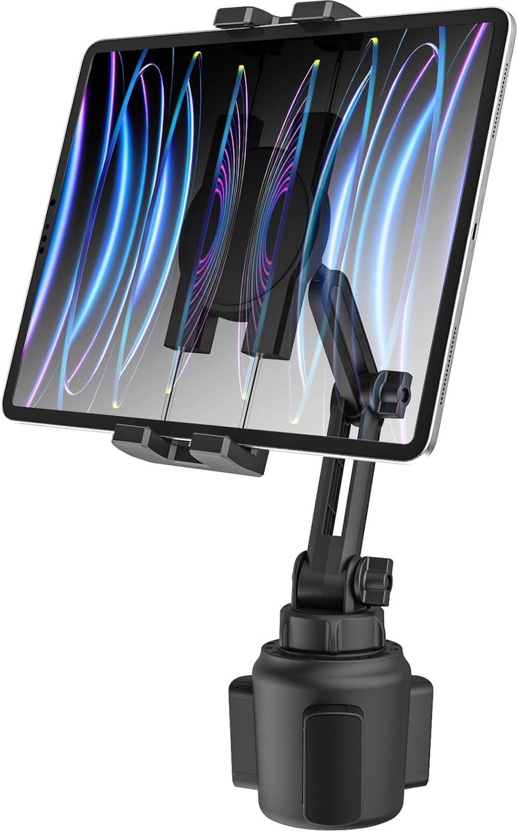 Autobeker Tablet Houder, Bekerhouder Tablet Telefoon Autohouder met in Hoogte Verstelbare Arm voor iPad Pro Air Mini, Galaxy Tab, Lenovo, Huawei, iPhone, 4-12.9" Phones en Tablets